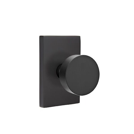 Emtek Round Knob 2-3/8 in Backset Privacy w/Modern Rectangular Rose for 1-1/4 in to 2 in Door Flat Black 5212ROUUS19